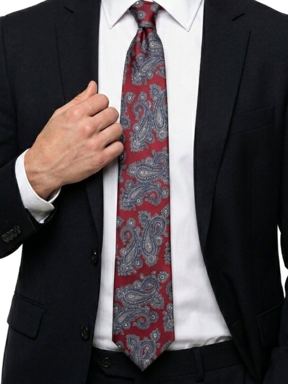 Bold Paisley Antonio Calafatano Red Silk Necktie New York Milano OS